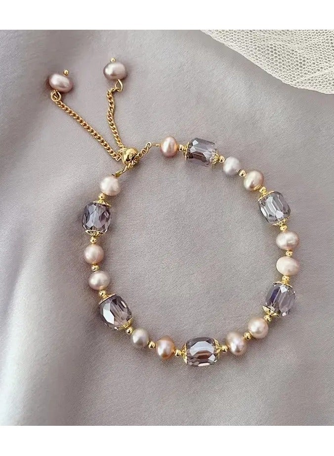 Goolsky Elegant Vintage-Style Faux Pearl Bracelet with Golden-Tone Chain & Clear Crystal Beads – Delicate Hand Jewelry for Women, Perfect Gift for Casual Attire or Special Occasions, Versatile Bracelet | Japanese Style Jewelry | Mixed Bead Design - Image 4