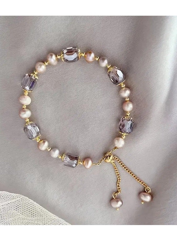Goolsky Elegant Vintage-Style Faux Pearl Bracelet with Golden-Tone Chain & Clear Crystal Beads – Delicate Hand Jewelry for Women, Perfect Gift for Casual Attire or Special Occasions, Versatile Bracelet | Japanese Style Jewelry | Mixed Bead Design - Image 5