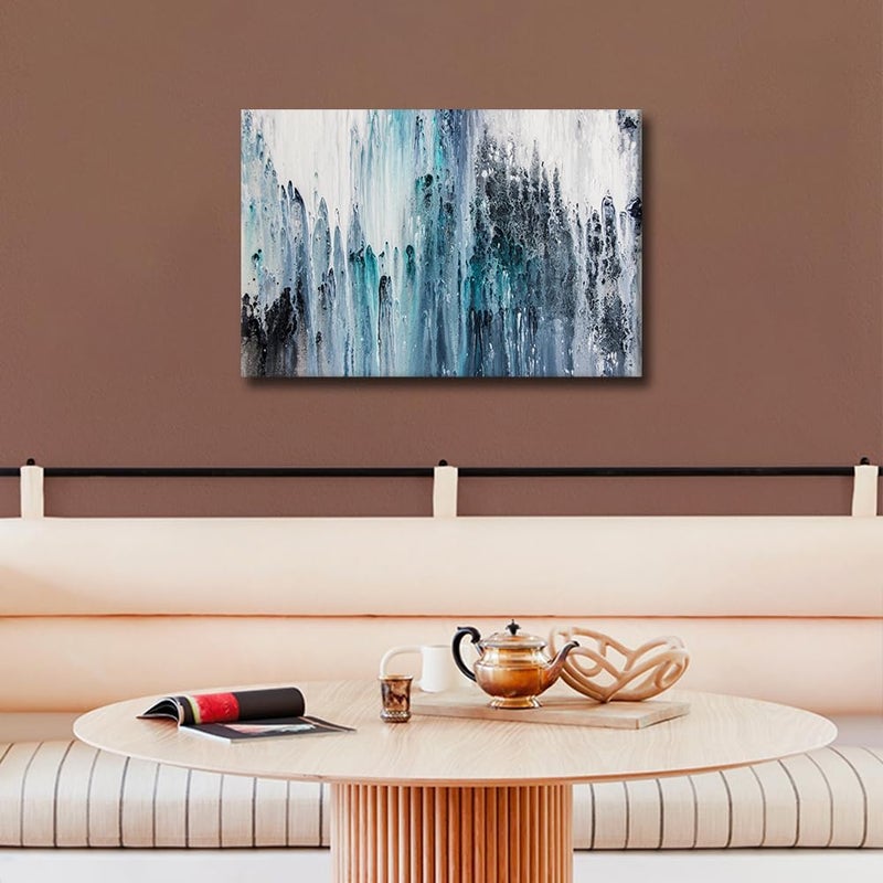 ARS Graphics ARS® Canvas Wall Art - Abstract Texture Painting for Living Room and Bedroom - Blue Gray Modern Art - 24x16in - Image 2