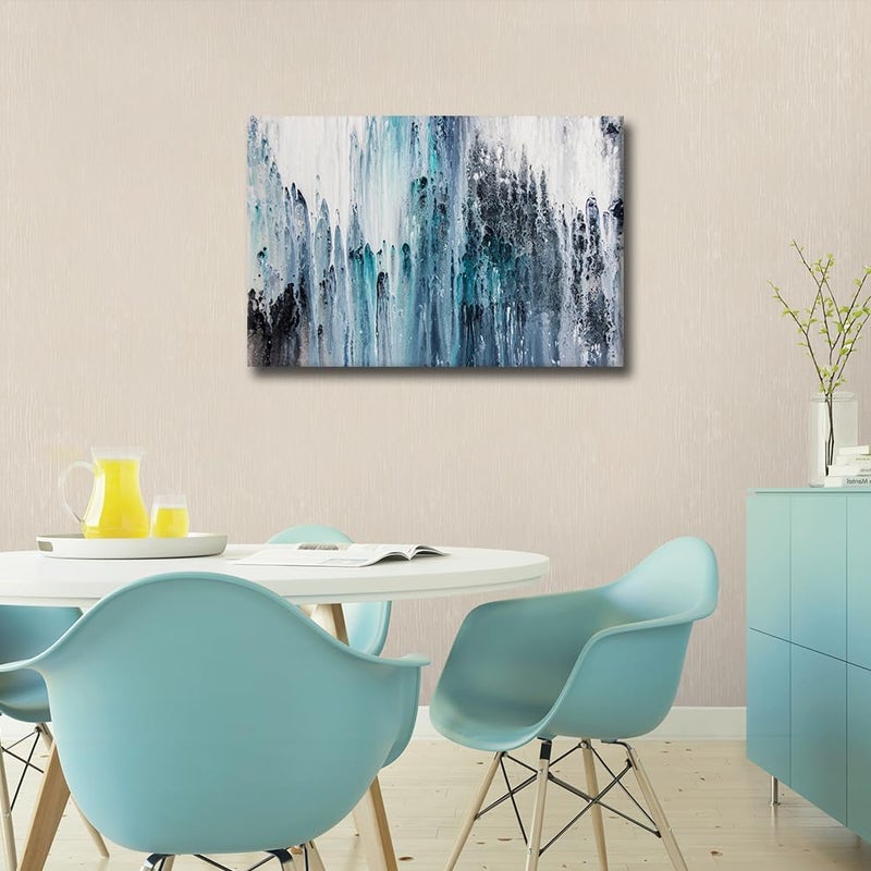 ARS Graphics ARS® Canvas Wall Art - Abstract Texture Painting for Living Room and Bedroom - Blue Gray Modern Art - 24x16in - Image 3