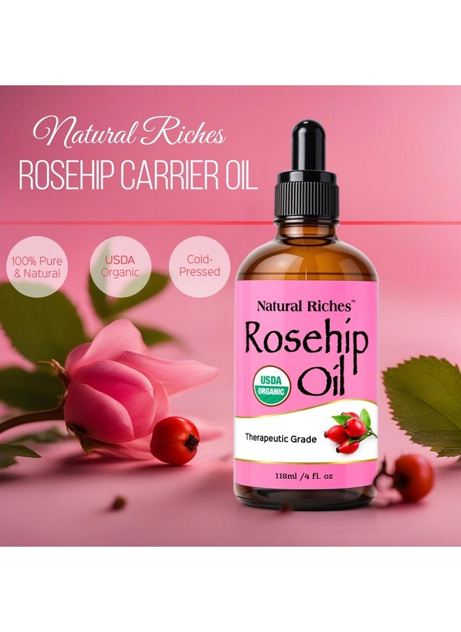 Natural Riches - Natural Riches Organic Rosehip Seed Oil for Face 100% Pure Natural Cold Pressed Unrefined Non-GMO Carrier Oil for Skin Hair & Nails. 4 fl oz. - Image 1