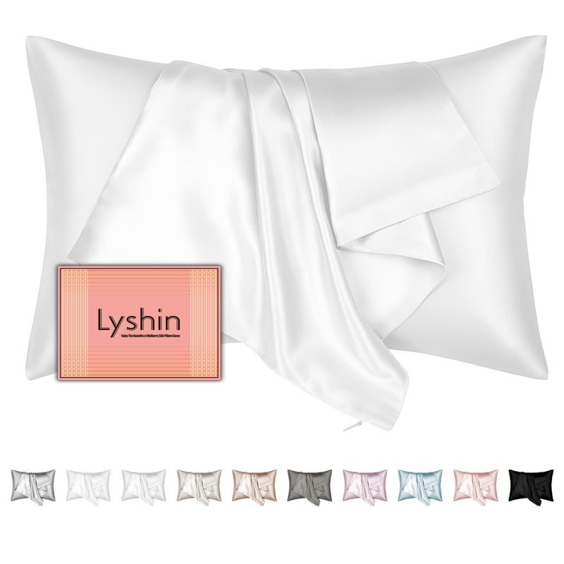 LYSHIN Mulberry Silk Pillow Cases King Size with Hidden Zipper  Ultra Smooth and Soft Breathable Cooling Silk Satin Pillowcase for Hair and Skin  Gifts for Women Men (Pure White  20x36 Inches  1 Pack) - Image 1