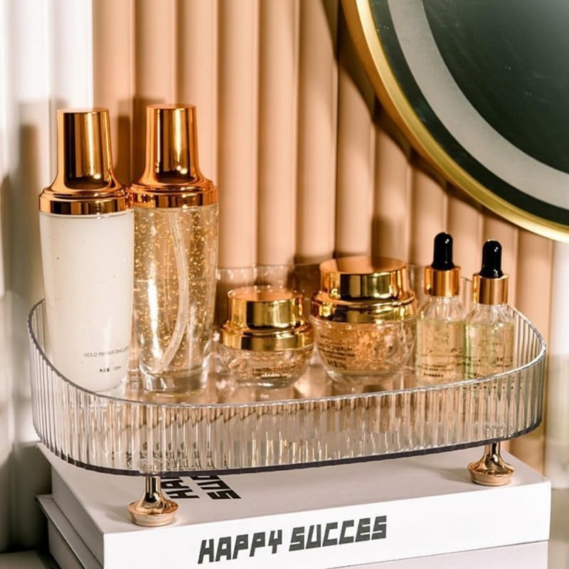 Makeup Perfume Organizer, Bathroom Vanity Tray, Decorative Dresser Tray, Countertop Organizer Tray for Cosmetics, Clear - Image 2