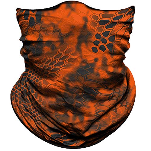 Obacle Face Mask for Sun Dust Wind Protection Breathable Seamless Face Mask Headband Bandana for Men Women Thin Neck Gaiter for Motorcycle Fishing Hunting Outdoor Sport (Python Skin Gray Orange) - Image 1