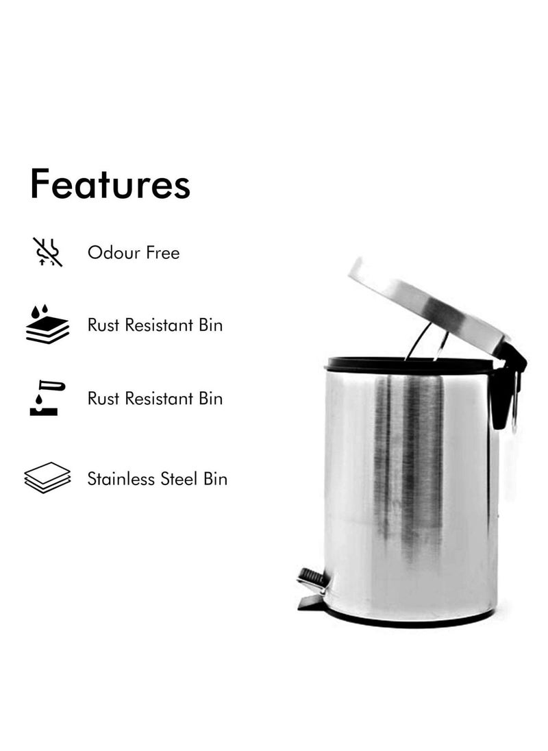 VIO Kitchen Pedal Trash Bin Stainless Steel Bin With Soft Close Lid Foot Pedal Flat Lid and Strong Plastic Inner Bucket  Fingerprint Proof and RUSt Resistant Odour Free and Hygienic 5 LITRE  - Image 4