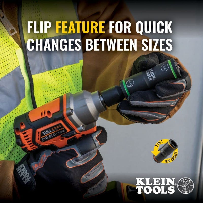 Klein Tools 66070 Impact Socket Set, Impact Driver Flip Socket, Five Sockets with 1/4-Inch Hex and 1/2-Inch Square Socket Adapters, 7-Piece - Image 4