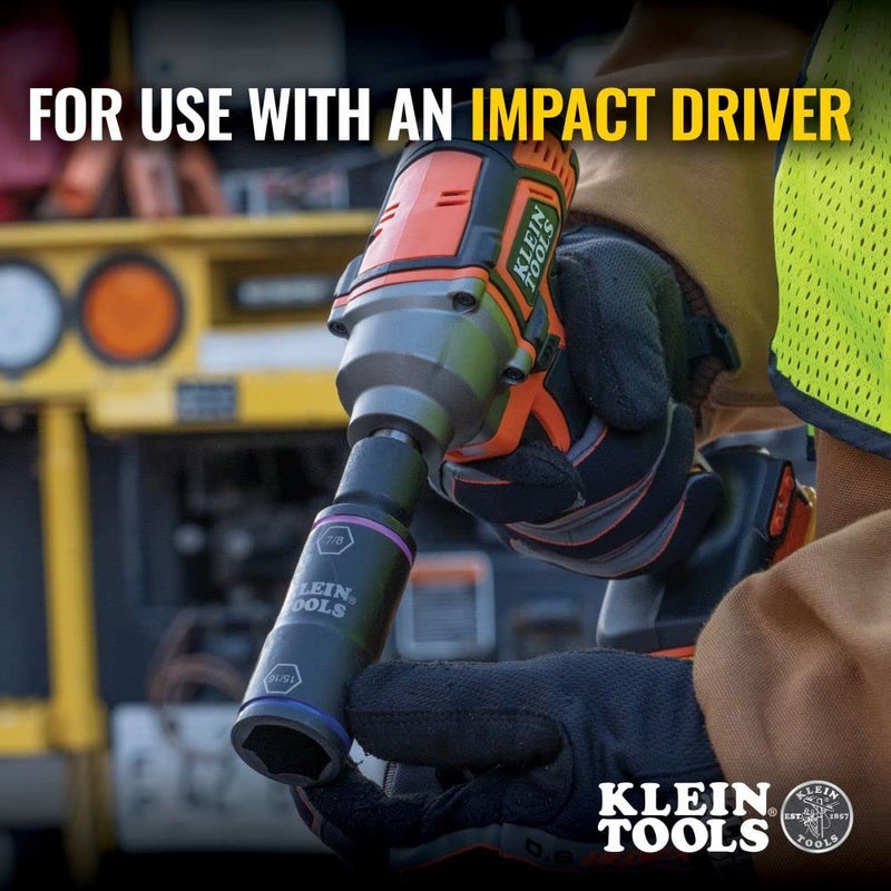 Klein Tools 66070 Impact Socket Set, Impact Driver Flip Socket, Five Sockets with 1/4-Inch Hex and 1/2-Inch Square Socket Adapters, 7-Piece - Image 3