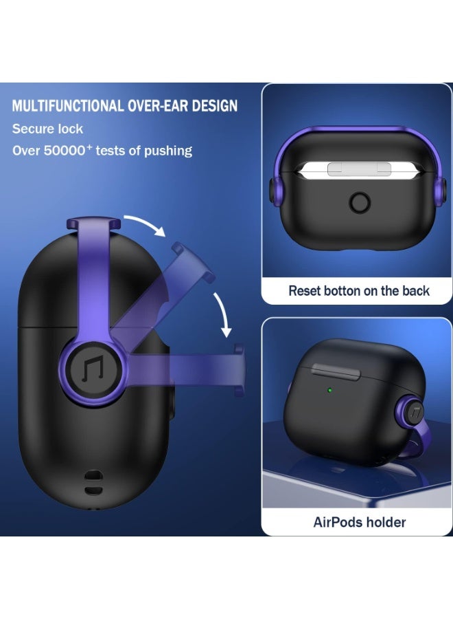 دكينج مناسبة لغطاء حماية AirPods Pro 3، تصميم قفل أمان مبتكر لسماعات الموسيقى، غطاء TPU مع سلسلة مفاتيح، مقاوم للصدمات والغبار، أسود/بنفسجي - Image 2
