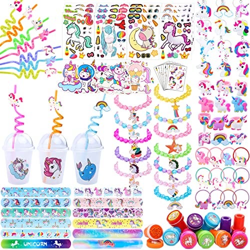 Moncinday 220Pcs Unicorn party favors for kids Unicorns Theme Birthday party decoration with bracelet Tattoos for goodies bag Fillers Carnival Prizes Pinata Filler - Image 1