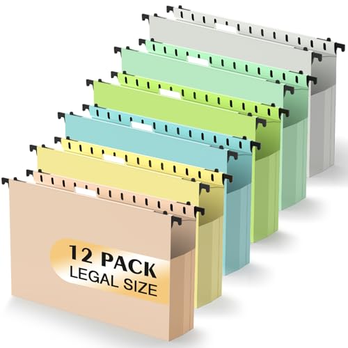 SHUTEX Extra Capacity Plastic Hanging File Folders,12 Pack Reinforced Expanding Hang Folder Legal Size,Accordian Pocket,Heavy Duty 2 Inch Expansion,Hanging Folder Organizer for Office Home, Pastel - Image 1
