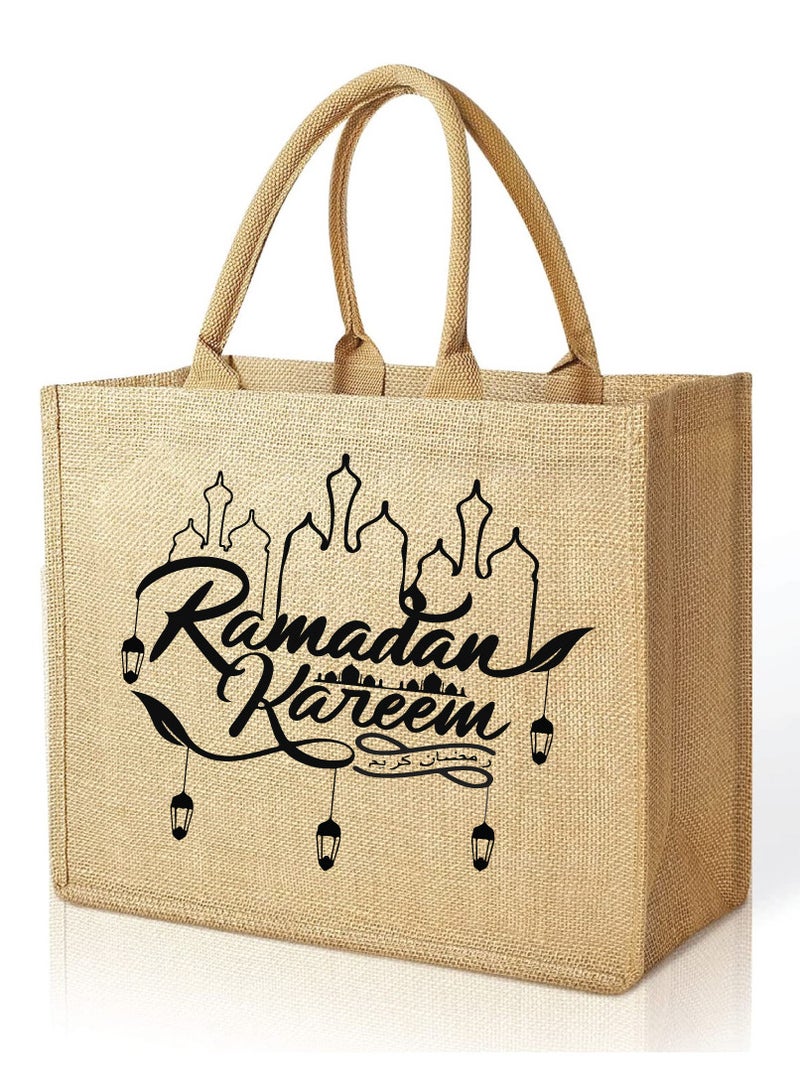 PRINTSHOP4ME Ramadan Mubarak Jute Tote Bags - Eco-Friendly Jute Grocery and Shopping Bags - Perfect for Shopping and Groceries Tote Bags - Gift for Ramadan - Ramadan Kareem Themed Jute Bag  - Image 1