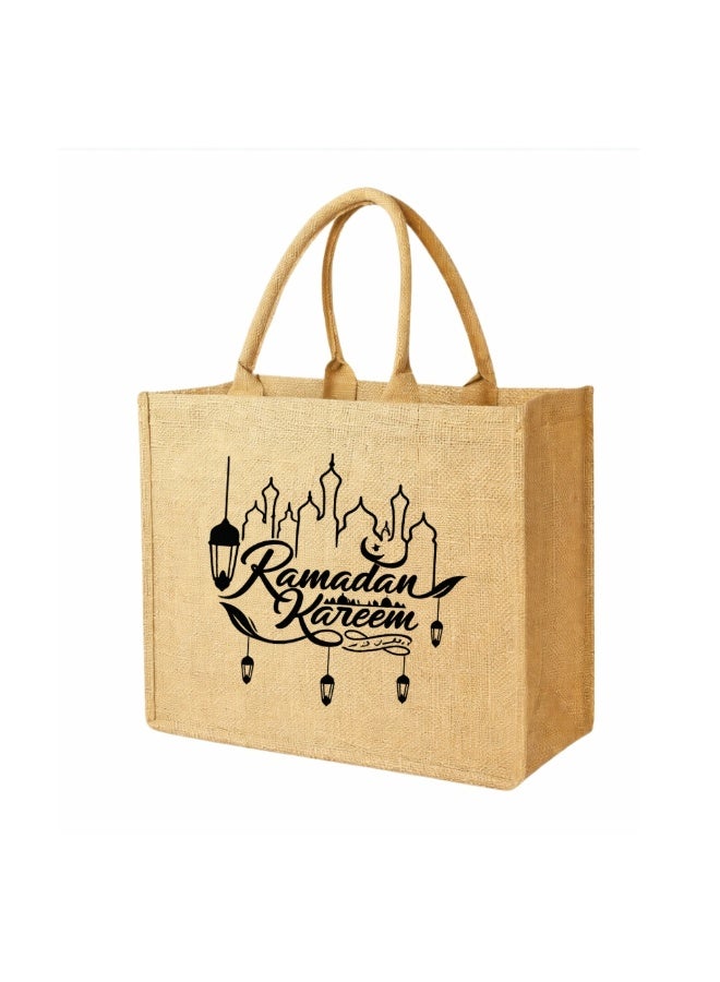PRINTSHOP4ME Ramadan Mubarak Jute Tote Bags - Eco-Friendly Jute Grocery and Shopping Bags - Perfect for Shopping and Groceries Tote Bags - Gift for Ramadan - Ramadan Kareem Themed Jute Bag - Image 1