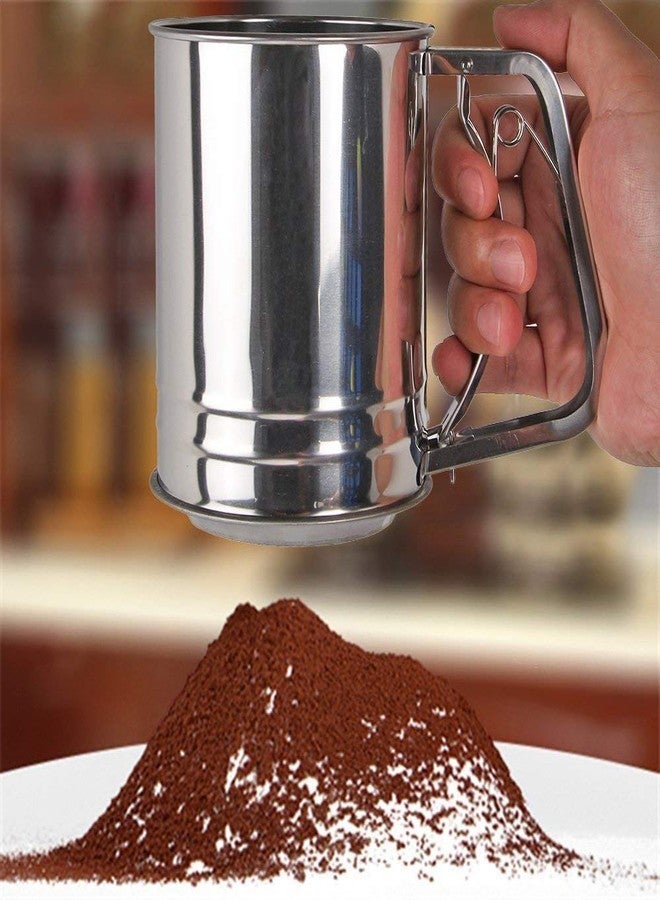 BOTIST Baking Stainless Steel Shaker Sieve Cup Manual Flour Sifter with Handle Measuring Scale Mark for Flour Icing Sugar - Image 2