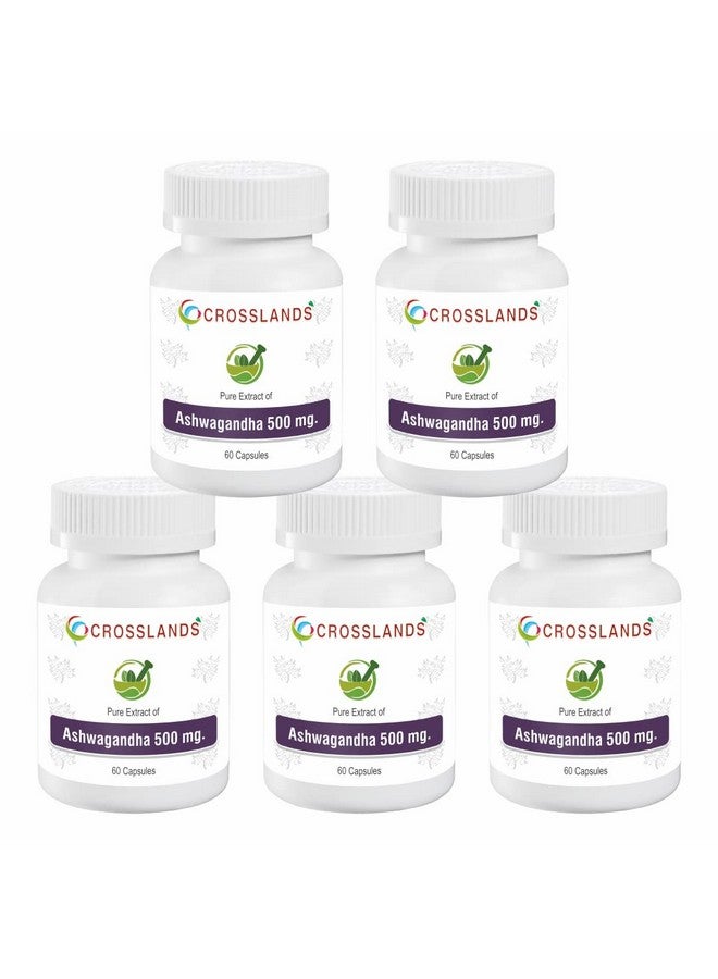 CROSSLANDS Pure extract of Aswagandha Capsules | 500mg | Gain Extra Strength Naturally | Support Strength, Energy & Stamina |Immunity Booster | Helps Anxiety & Stress Relief For Men & Women | 60 Capsules (Pack of 5) - Image 1