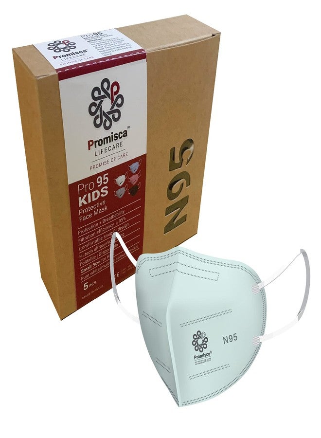 بروميسكا قناع بروميسكا N95 للأطفال (عبوة من 5 قطع) قناع وجه واقٍ بحلقة للأذن، ترشيح من 5 طبقات مع طبقات قطنية أصلية من القطن المنفوخ بالذوبان والهواء الساخن (عبوة من 5 قطع، أخضر فاتح) - Image 1