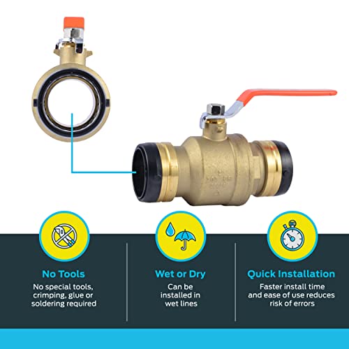SharkBite 2 Inch Ball Valve, Push to Connect Brass Plumbing Fitting, PEX, Copper, CPVC, PE-RT and HDPE Pipe, UXLBV54 - Image 3