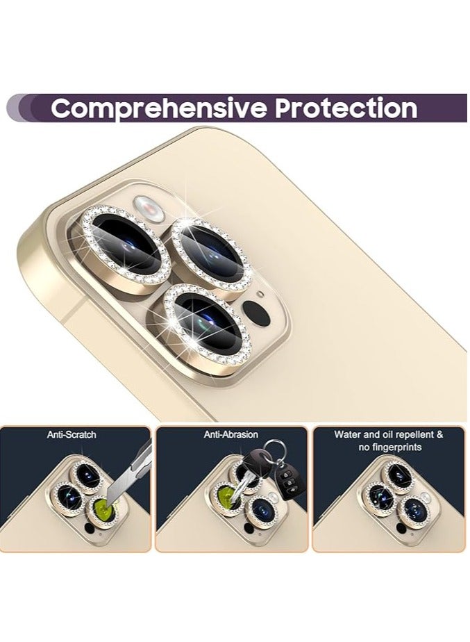 Vitacelli Camera Lens Protector Compatible for iPhone 14 Pro/iPhone 14 Pro Max, [Anti-Scratch] Premium Tempered Glass Film Aluminum Alloy Lens Ring Cover – GOLD DIAMOND  - Image 2
