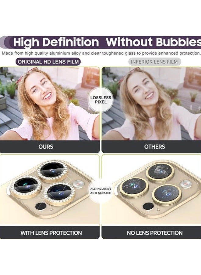 Vitacelli Camera Lens Protector Compatible for iPhone 14 Pro/iPhone 14 Pro Max, [Anti-Scratch] Premium Tempered Glass Film Aluminum Alloy Lens Ring Cover – GOLD DIAMOND  - Image 3