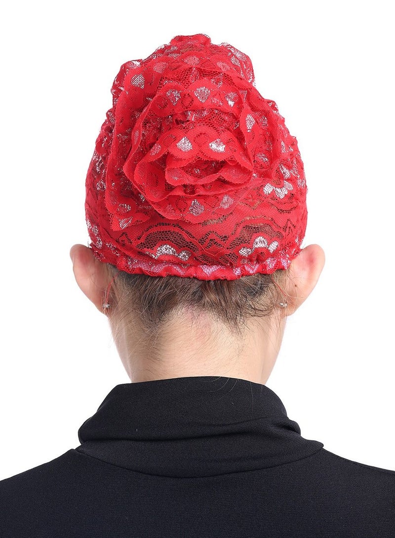 Loquat Women's Shiny Lace Hijab Inner Cap Red  - Image 3