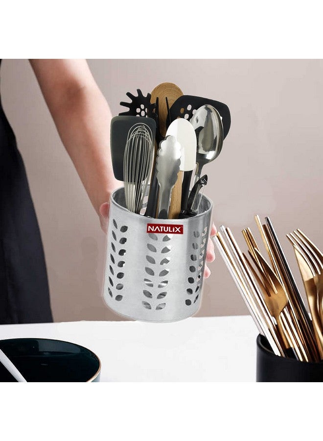NATULIX Stainless Steel Multipurpose Spoon Stand for kitchen | Pen Stand | Cutlery Stand | Spoon Holder for Kitchen & Dining Table | Cutlery Set | Silver | Set of 4 | Size ( 7cm - 10cm) - Image 5