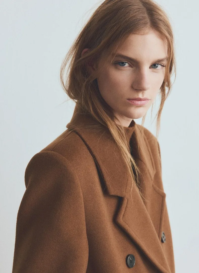 مانجو معطف صوف مزدوج الصدر