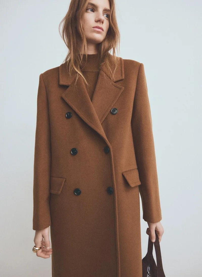 مانجو معطف صوف مزدوج الصدر