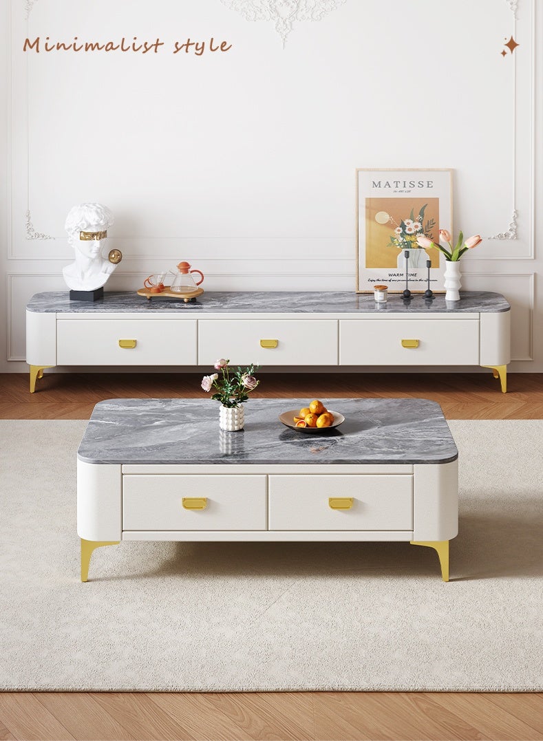 Modern Rock Plate Coffee Table & TV Stand Set, Formaldehyde-Free Living Room Furniture with Storage Drawers - Image 1