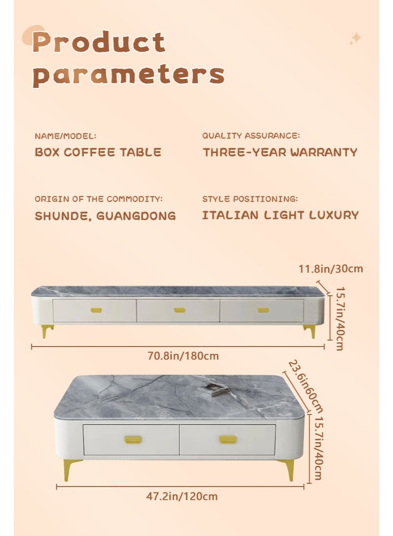 Modern Rock Plate Coffee Table & TV Stand Set, Formaldehyde-Free Living Room Furniture with Storage Drawers - Image 4
