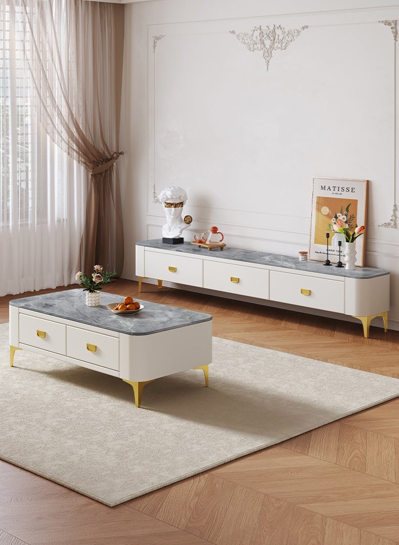 Modern Rock Plate Coffee Table & TV Stand Set, Formaldehyde-Free Living Room Furniture with Storage Drawers - Image 3