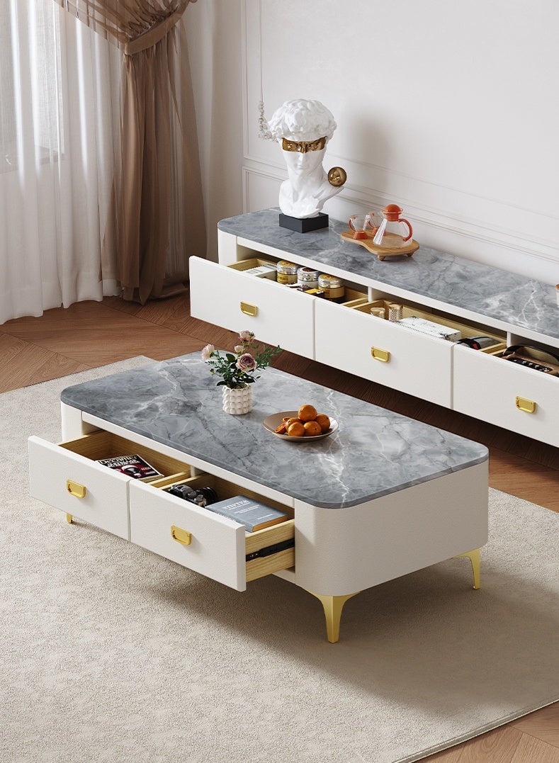 Modern Rock Plate Coffee Table & TV Stand Set, Formaldehyde-Free Living Room Furniture with Storage Drawers - Image 2