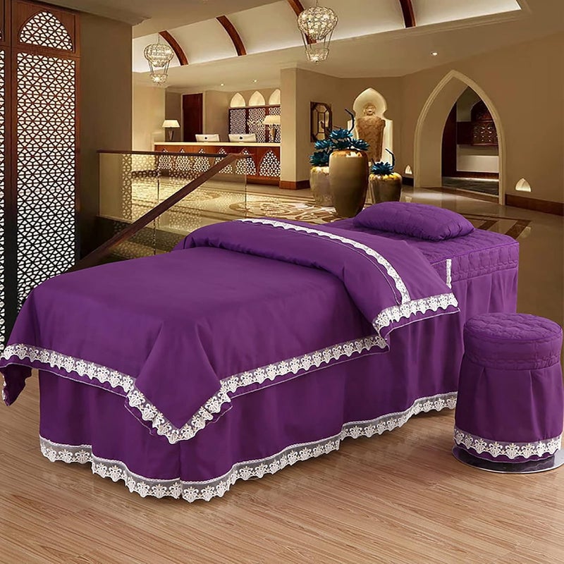 KKLT 4-Piece Microfiber Massage Table Sheet Set,Premium Beauty Bedspreads Solid Color Machine Washable for Body Massage-G 190x70cm(75x28inch)