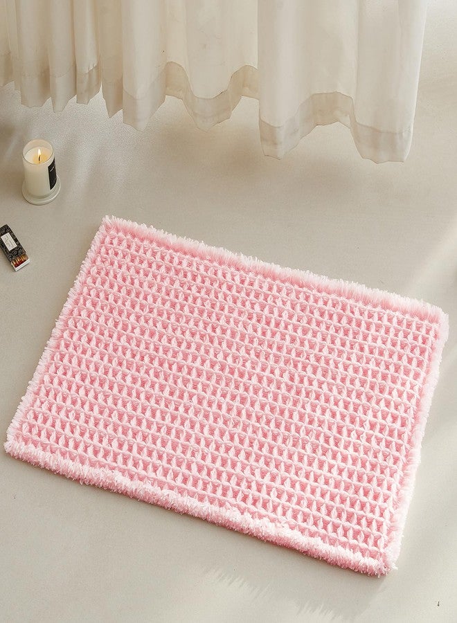 TYUU Light Peachy Pink Bathroom Rugs, Waffle Bath Mat Non Slip Washable Quick Dry Cute Bath Mat Boho Farmhouse Bathroom Decor, 24"x16" Light Peachy Pink - Image 1
