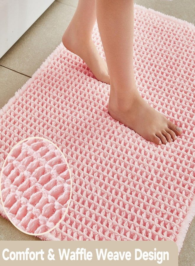 TYUU Light Peachy Pink Bathroom Rugs, Waffle Bath Mat Non Slip Washable Quick Dry Cute Bath Mat Boho Farmhouse Bathroom Decor, 24"x16" Light Peachy Pink - Image 3