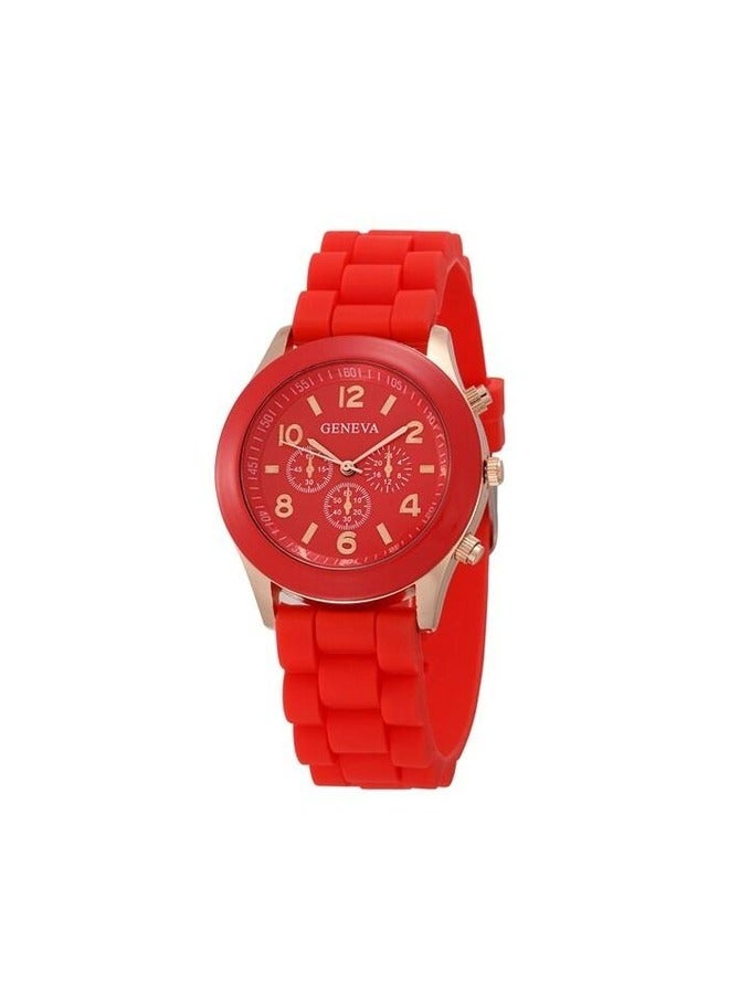 Geneva Silicone Band Woman Watch - Red