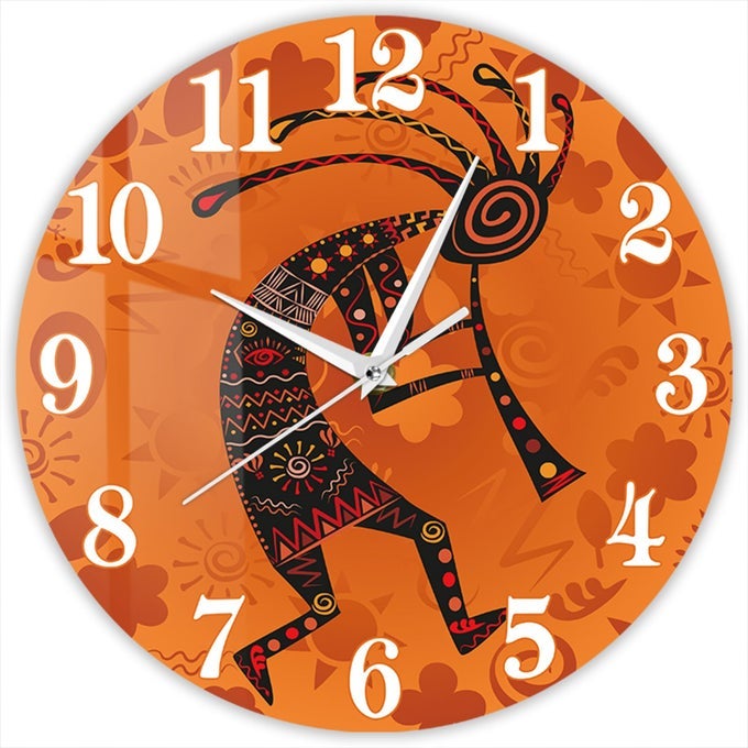 12 INCH TRIBAL KOKOPELLI SOUTHWEST DESERT WALL CLOCK SILENT BATTERY OPERATED HUMPBACKED FLUTE PLAYER ETHNIC AFRICAN DEITY OF FERTILITY FLUTIST DECORATIVE WALL CLOCK FOR BEDROOM LIVING ROOM
