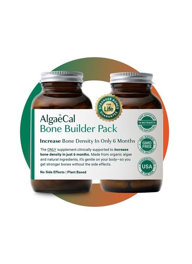 ALGAECAL - AlgaeCal - Bone Builder Pack for Bone Density Increase, Clinically Supported Plant Based Calcium Supplement & Strontium, Vitamins K2 (100mg), D3 (1600 IU), Magnesium & 16 Essential nutrients - Image 1