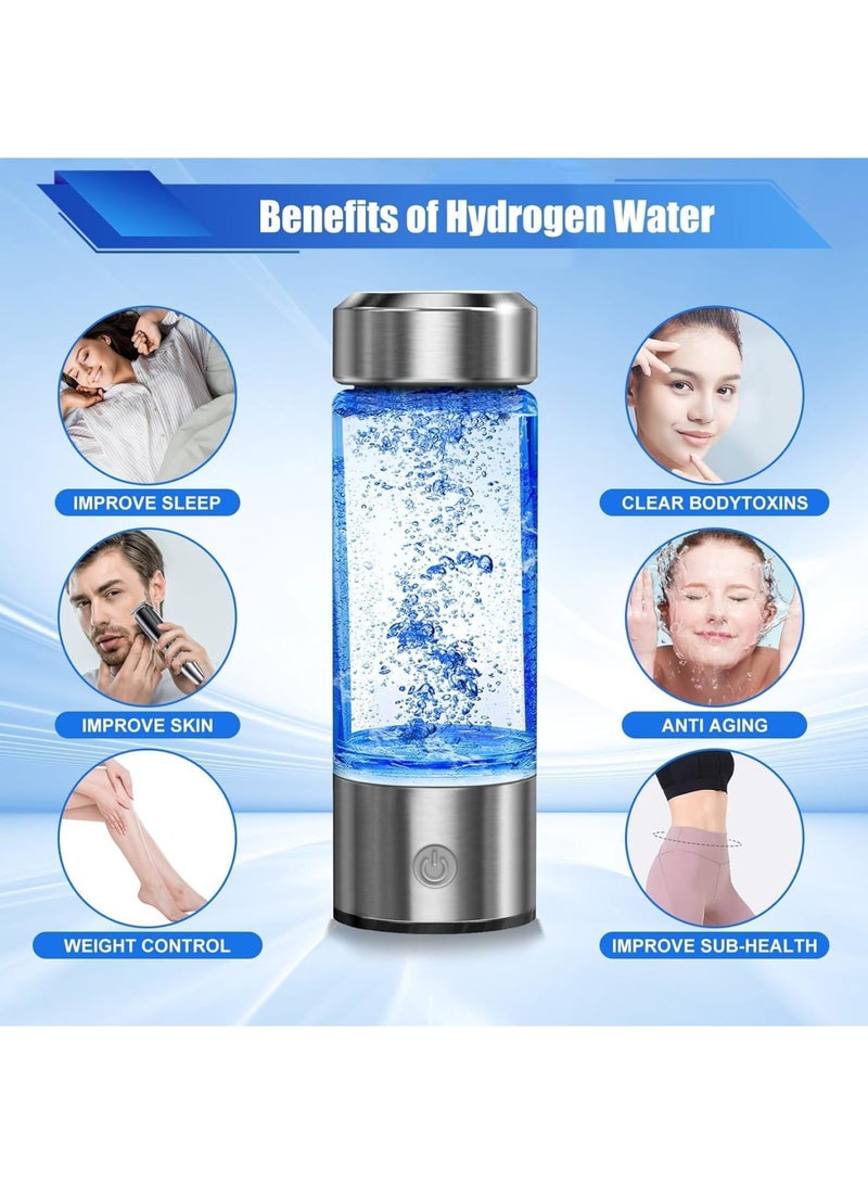 SYOSI Hydrogen Water Bottle, Portable Glass Hydrogen Rich Water Generator with SPE and PEM Technology, Rechargeable Ionizer Machine for Daily Home Office Travel Fitness Use, 400ml - Image 4