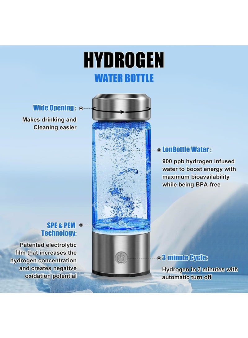 SYOSI Hydrogen Water Bottle, Portable Glass Hydrogen Rich Water Generator with SPE and PEM Technology, Rechargeable Ionizer Machine for Daily Home Office Travel Fitness Use, 400ml - Image 3