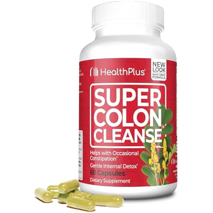 Health Plus Super Colon Cleanse 15 Day Supply of Gentle Gut Cleanse Detox, Psyllium Husk, Probiotics for Constipation Relief & Digestive Support, 60 Capsules - Image 1