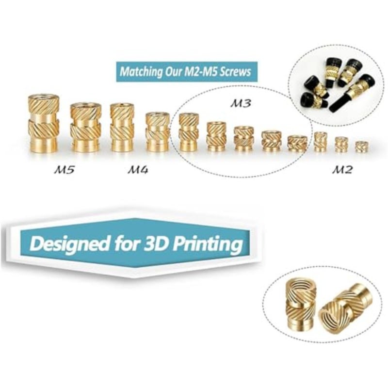 520 Pieces M2 M3 M4 M5 Threaded Inserts Assortment Kit for 3D Printing, Brass Knurled Nuts, Metric Heat Set Inserts for Plastic Components - Image 5