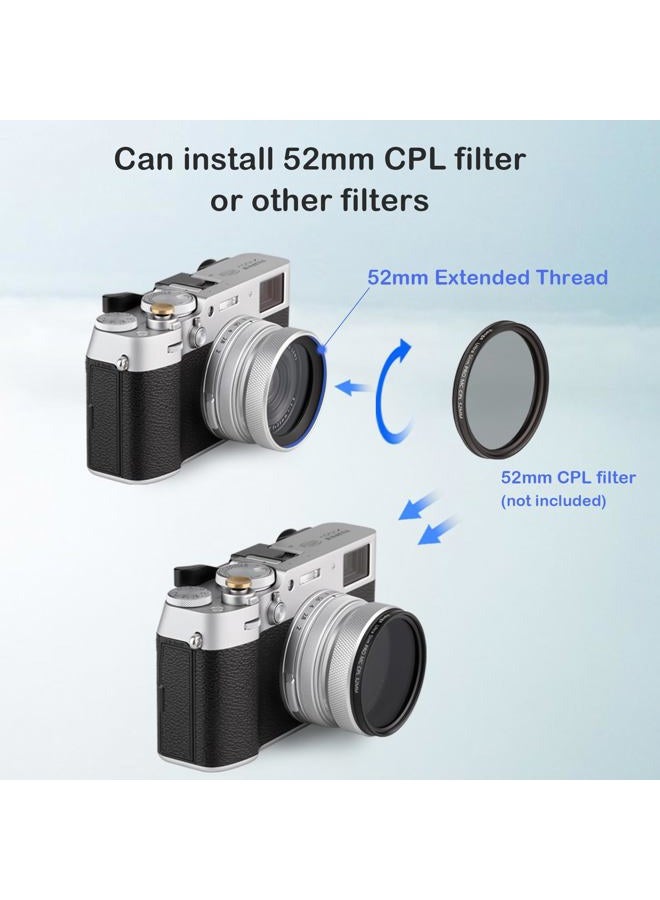 Haoge LUV-X54W Metal Lens Hood with MC UV Protection Multicoated Ultraviolet Lens Filter for Fujifilm X100VI Fuji X100V Camera Silver - Image 5