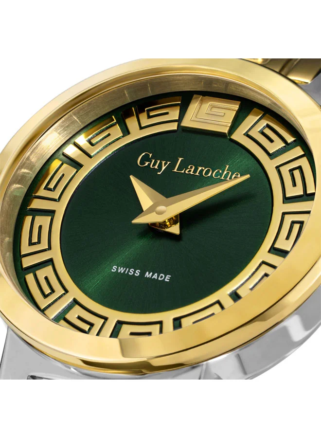 Guy Laroche Ariane 25mm Ladies Swiss Quartz Watch with Green Swirl Sunray Dial, Dual-Toned Stainless Steel Bracelet & Sapphire Glass