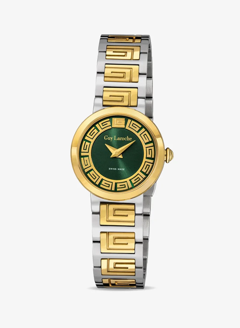 Guy Laroche Ariane 25mm Ladies Swiss Quartz Watch with Green Swirl Sunray Dial, Dual-Toned Stainless Steel Bracelet & Sapphire Glass