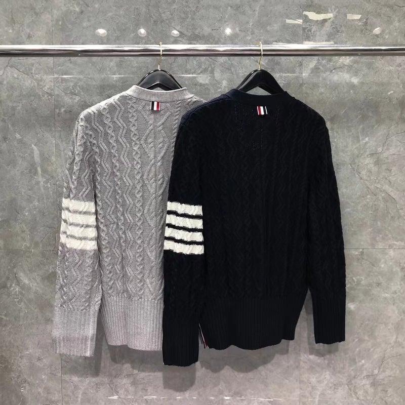 Tb Tom V-Neck Twist Wool Cardigan Men'S And Women'S Same Casual Comfortable All-Match Knitted Cardigan - Image 3