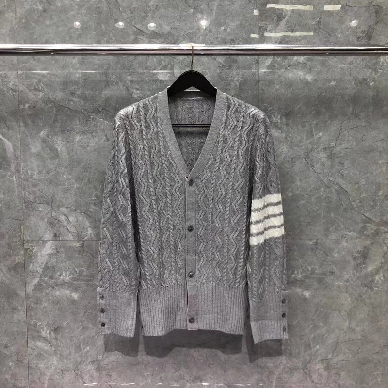Tb Tom V-Neck Twist Wool Cardigan Men'S And Women'S Same Casual Comfortable All-Match Knitted Cardigan - Image 1