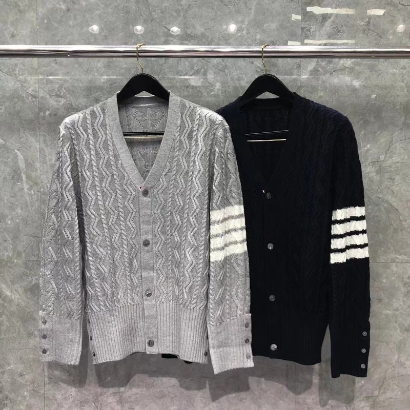 Tb Tom V-Neck Twist Wool Cardigan Men'S And Women'S Same Casual Comfortable All-Match Knitted Cardigan - Image 2