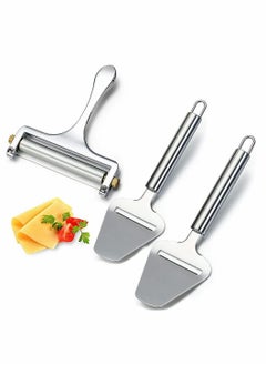 Excefore 2 Pieces of Stainless Steel Cheese Spatula and 1 Piece of Cheese Planer Slicer, Special Knife for Household Cheese, Flat Cheese Slicer for Soft, Semi Hard and Hard Cheese, Perfect Cooking Tool  - Image 1