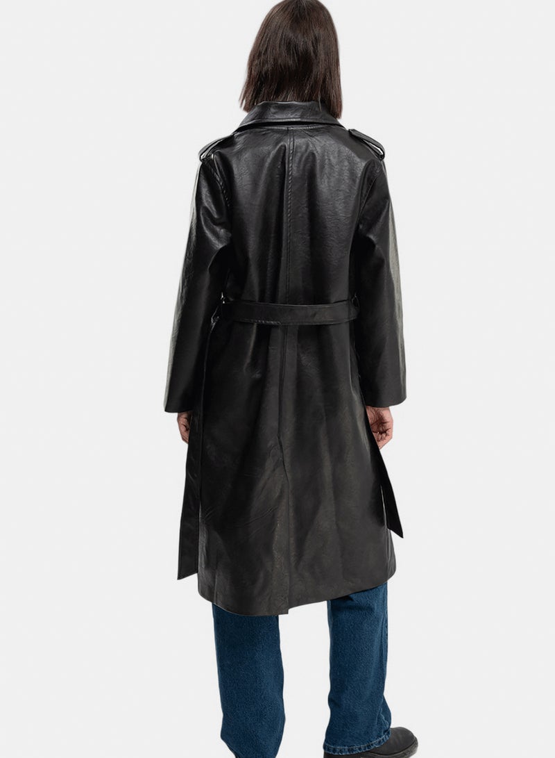 In Your Shoe Buttoned Leather Coat - Image 2