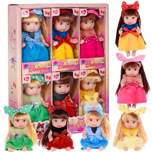 dollbie 6 Pack 4 Inch Mini Fashion Doll Collection 6 Unique Stylable Hair Dolls with Rotatable Limbs Cute Outfits Collectible Toy Gift for Kids - Image 1