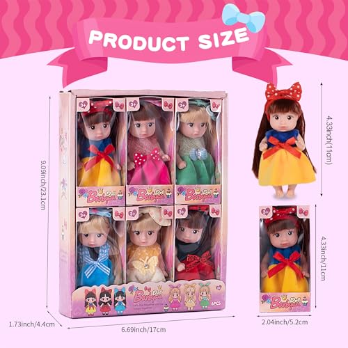 dollbie 6 Pack 4 Inch Mini Fashion Doll Collection 6 Unique Stylable Hair Dolls with Rotatable Limbs Cute Outfits Collectible Toy Gift for Kids - Image 5